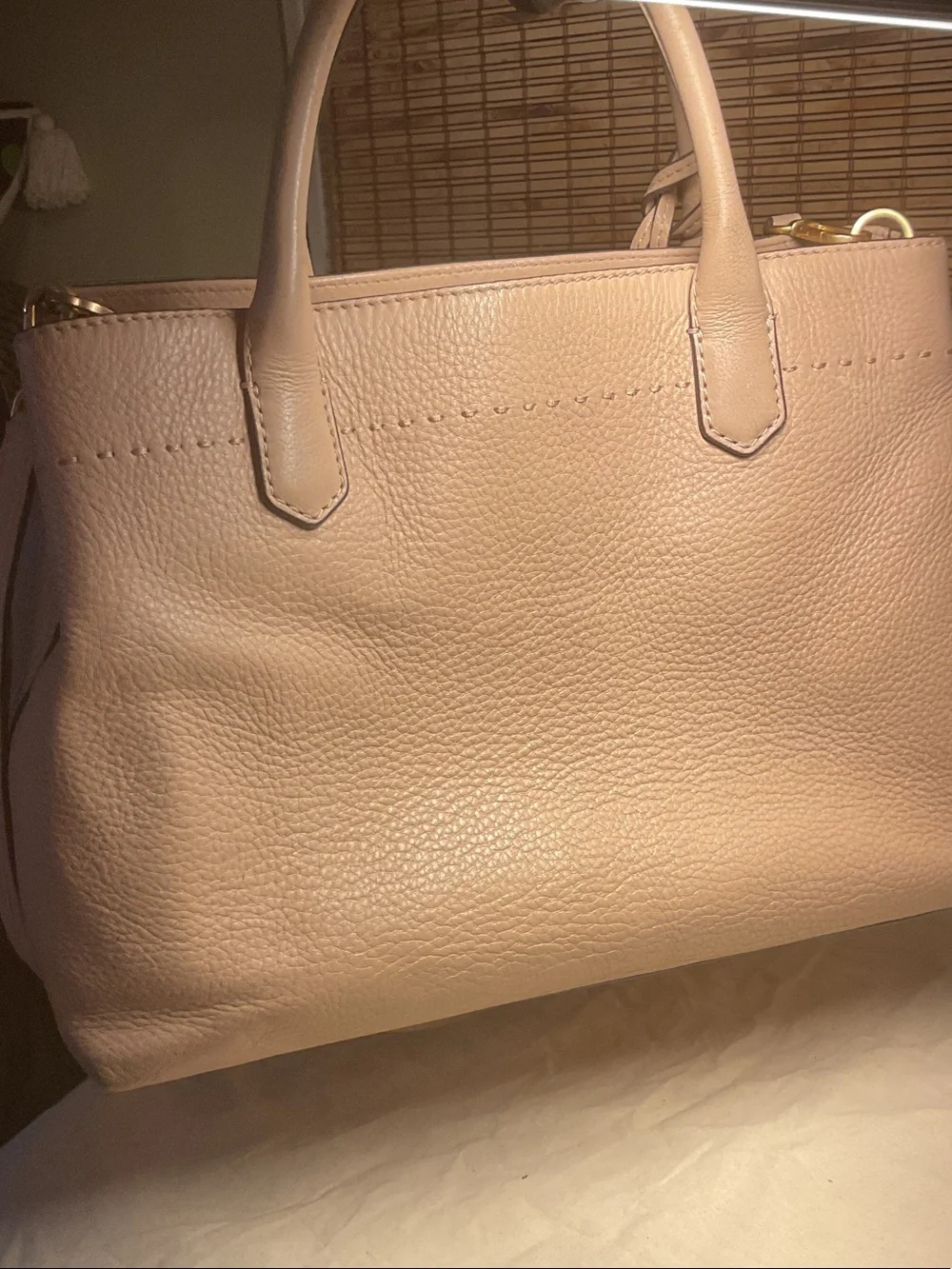 Tory Burch McGraw Pebbled Leather Tote Bag Satchel Taupe Devon Sand Crossbody